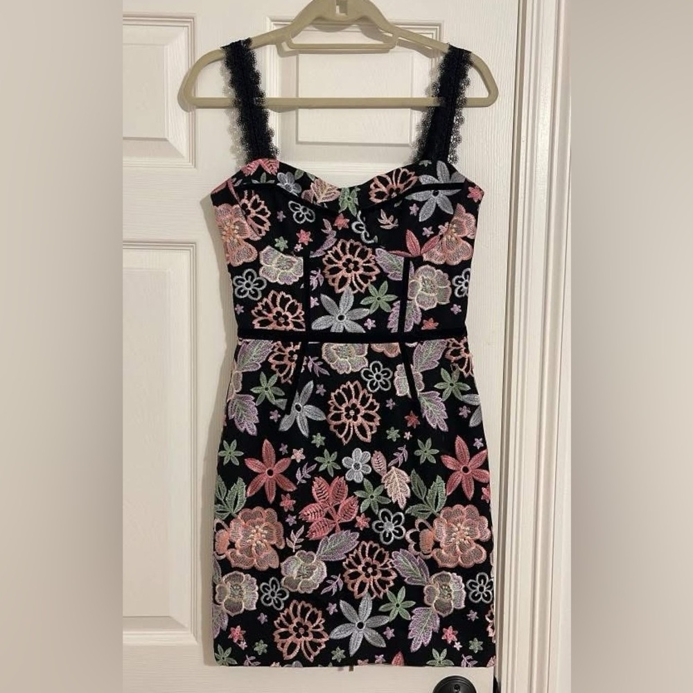 Floral Embroidered Black Dress